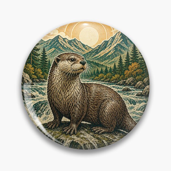 Item preview, River Otter in the Mountain Stream Wild Animal Nature Illustration designed and sold by VisualArtsOasis.