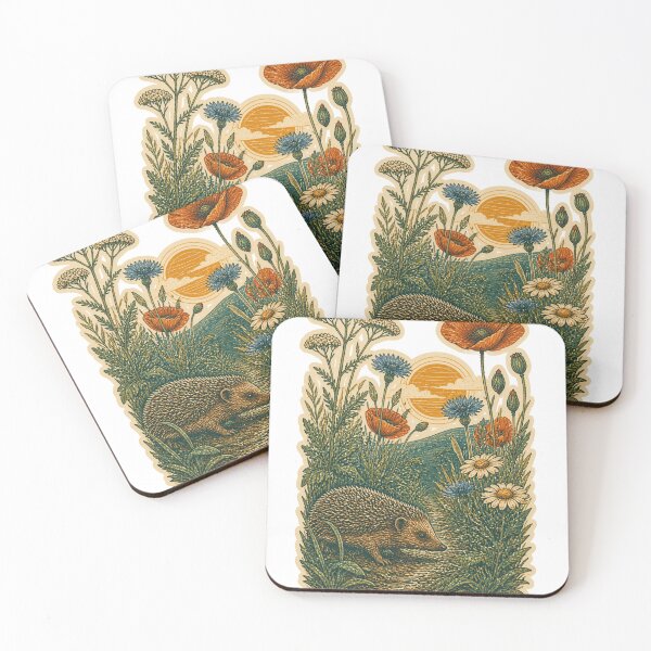 Item preview, Hedgehog in the Wildflower Meadow Wild Animal Retro Outdoors Art designed and sold by VisualArtsOasis.