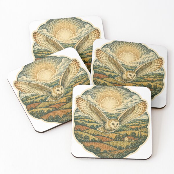 Item preview, Barn Owl in the Patchwork Fields Wild Animal Retro Nature Art designed and sold by VisualArtsOasis.