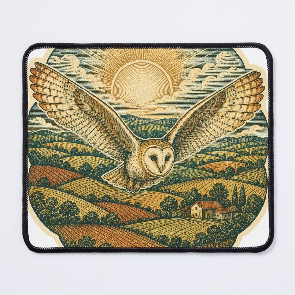 Item preview, Barn Owl in the Patchwork Fields Wild Animal Retro Nature Art designed and sold by VisualArtsOasis.