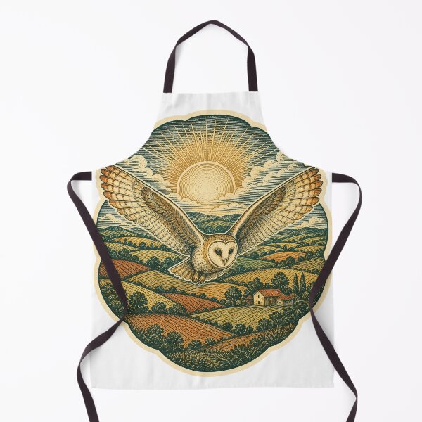 Item preview, Barn Owl in the Patchwork Fields Wild Animal Retro Nature Art designed and sold by VisualArtsOasis.