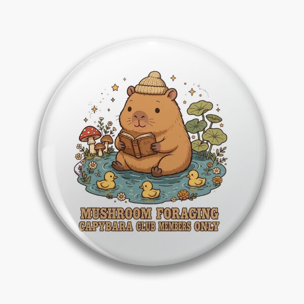Item preview, Mushroom Foraging Capybara Club Members Only - Cute Capybara Reading Book in Pond with Ducks designed and sold by PrettyCrypt.