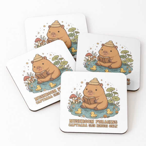 Item preview, Mushroom Foraging Capybara Club Members Only - Cute Capybara Reading Book in Pond with Ducks designed and sold by PrettyCrypt.