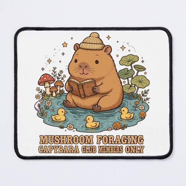 Item preview, Mushroom Foraging Capybara Club Members Only - Cute Capybara Reading Book in Pond with Ducks designed and sold by PrettyCrypt.