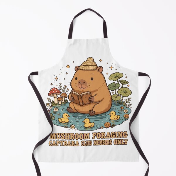 Item preview, Mushroom Foraging Capybara Club Members Only - Cute Capybara Reading Book in Pond with Ducks designed and sold by PrettyCrypt.