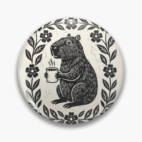 Item preview, Capybara Drinks Coffee Linocut Floral Caffeine Addict designed and sold by Y-Vibes.