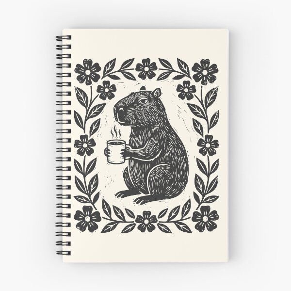 Item preview, Capybara Drinks Coffee Linocut Floral Caffeine Addict designed and sold by Y-Vibes.