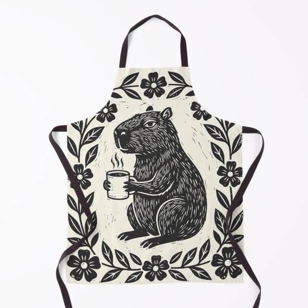 Item preview, Capybara Drinks Coffee Linocut Floral Caffeine Addict designed and sold by Y-Vibes.