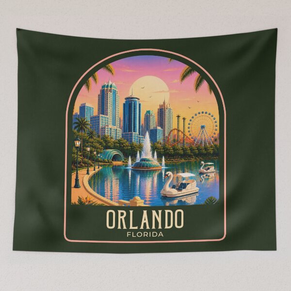 Item preview, Orlando Vintage Travel Illustration designed and sold by HomeLivingCo.
