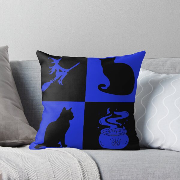 Item preview, Blue Halloween Grid Witch Cats and Cauldron designed and sold by Uniquely Yours.