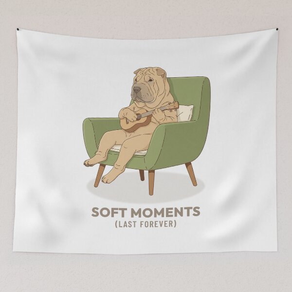 Item preview, Peaceful Shar Pei Playing Ukulele Vintage Aesthetic designed and sold by COZY VINTAGE animal.