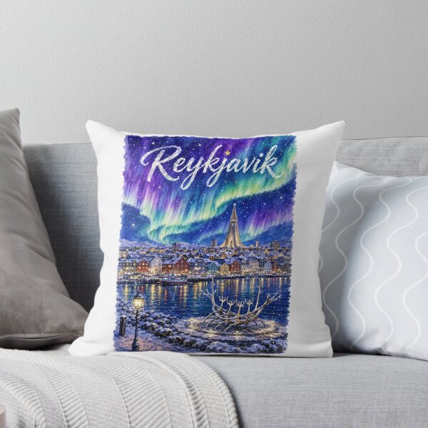 Item preview,  Reykjavik Iceland Northern light Travel Poster Whimsical designed and sold by TravelMarvel.