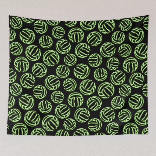 Item preview, Bright green neon glow sketched line art volleyballs designed and sold by katzdzynes.
