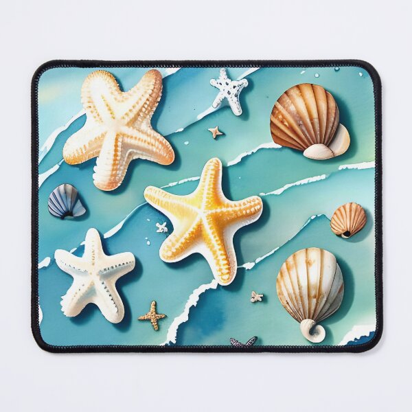 Item preview, Starfish and Seashells on Turquoise Waves designed and sold by Serene Strokes Art.