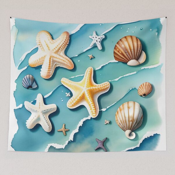 Item preview, Starfish and Seashells on Turquoise Waves designed and sold by Serene Strokes Art.