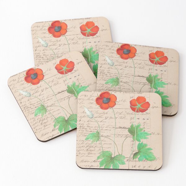Item preview, Vintage Botanical Illustration Red Anemone Flowers designed and sold by mockingbirdmuse.