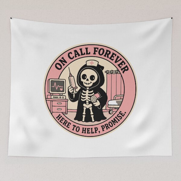 Item preview, On Call Forever Grim Reaper Nurse Badge designed and sold by Simon-art-land.