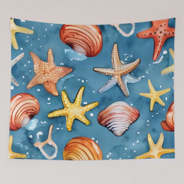 Item preview, Seamless Watercolor Seashell and Starfish Pattern designed and sold by Serene Strokes Art.