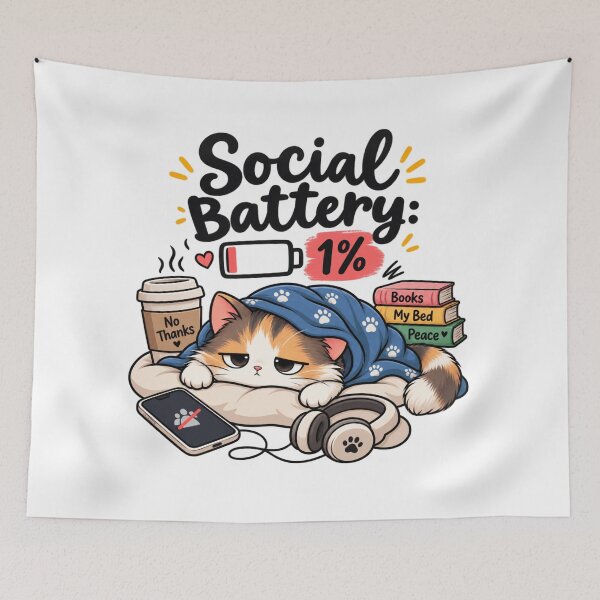 Item preview, Social Battery 1% – Introvert Cat Cozy Do Not Disturb Funny designed and sold by khadijaAchaki.