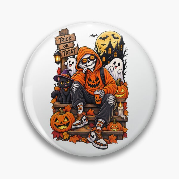 Item preview, Halloween Skeleton Orange Hoodie Black Cat Spooky Streetwear designed and sold by afr-saad.