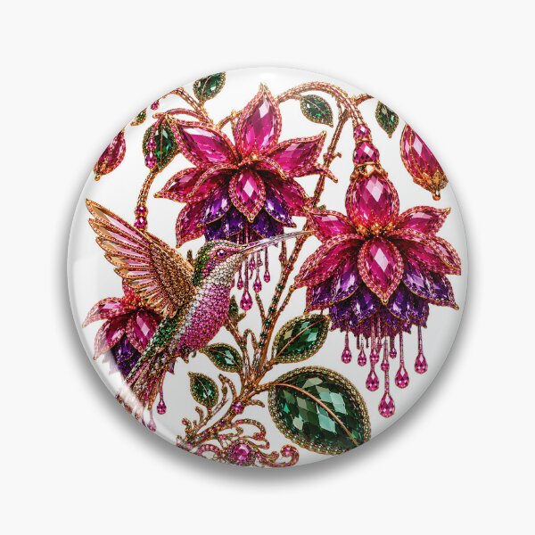 Item preview, MAJESTIC CRYSTAL HUMMINGBIRD & FUCHSIA FLOWERS JEWEL  designed and sold by wordspixies.