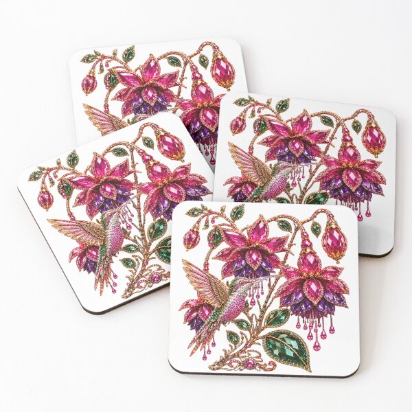 Item preview, MAJESTIC CRYSTAL HUMMINGBIRD & FUCHSIA FLOWERS JEWEL  designed and sold by wordspixies.