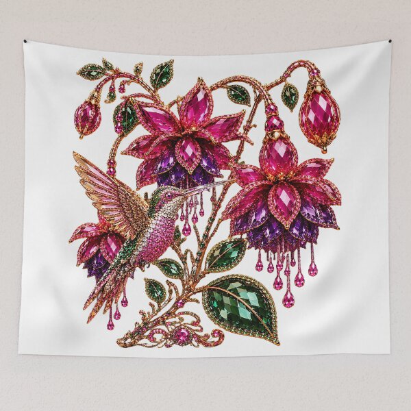 Item preview, MAJESTIC CRYSTAL HUMMINGBIRD & FUCHSIA FLOWERS JEWEL designed and sold by wordspixies.