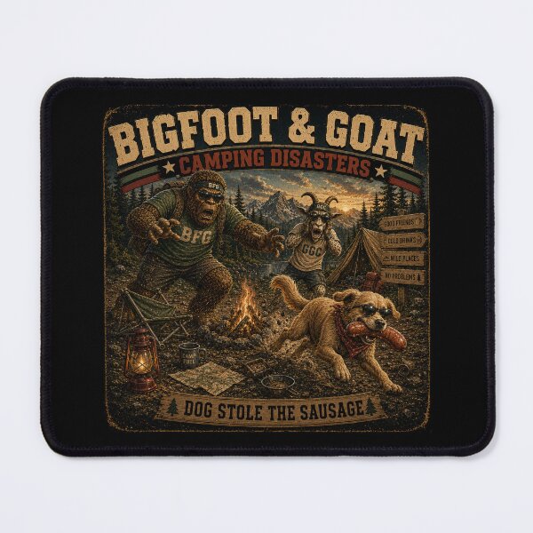 Item preview, Bigfoot And Goat Dog Stole The Sausage Funny Camping Disaster designed and sold by NicheBloom.