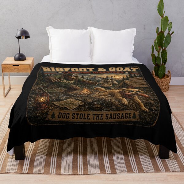 Item preview, Bigfoot And Goat Dog Stole The Sausage Funny Camping Disaster designed and sold by NicheBloom.