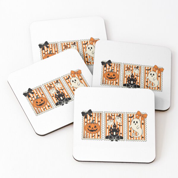 Item preview, Cute Halloween Postage Stamp Trio - Vintage Coquette Pumpkin and Ghost Stamps Graphic designed and sold by GrimNest.