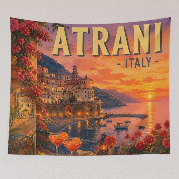 Item preview, Atrani, Amalfi Coast, Italy: Vintage-Style Painterly Travel Poster designed and sold by LSVart.