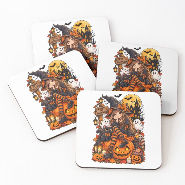 Item preview, Cute Halloween Witch Black Cat Pumpkin Anime Spooky Girl designed and sold by afr-saad.