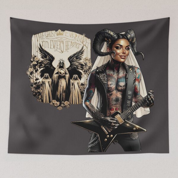 Item preview, Horned Bride Guitar Tattoo Emblem designed and sold by Voodoo Store Paranormal Collections.