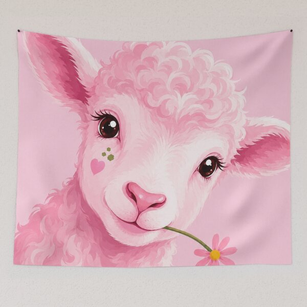 Item preview, Cute Pink Lamb With Flower | Kawaii Cottagecore Art designed and sold by ravuh.