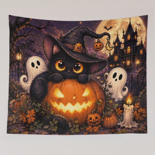 Item preview, Witchy Black Cat Halloween Pumpkin designed and sold by TeikunShop.