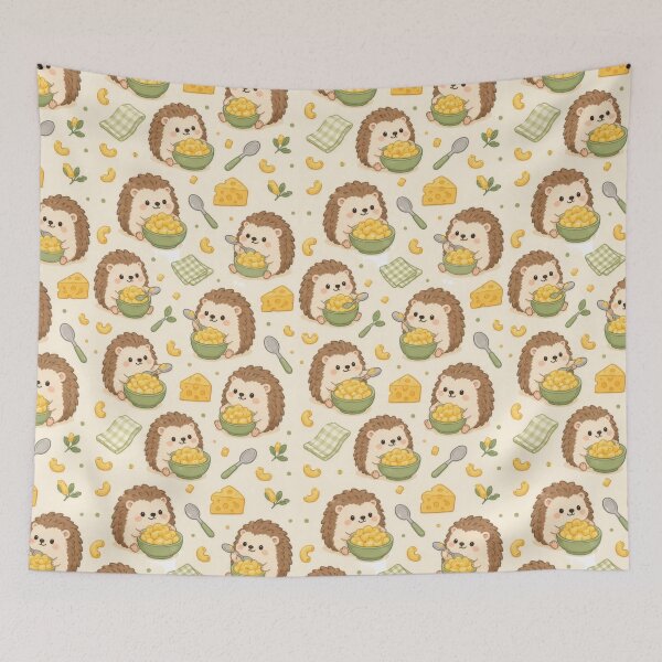 Item preview, Hedgehog Mac and Cheese Kawaii Pattern designed and sold by Soft Berry Studio.