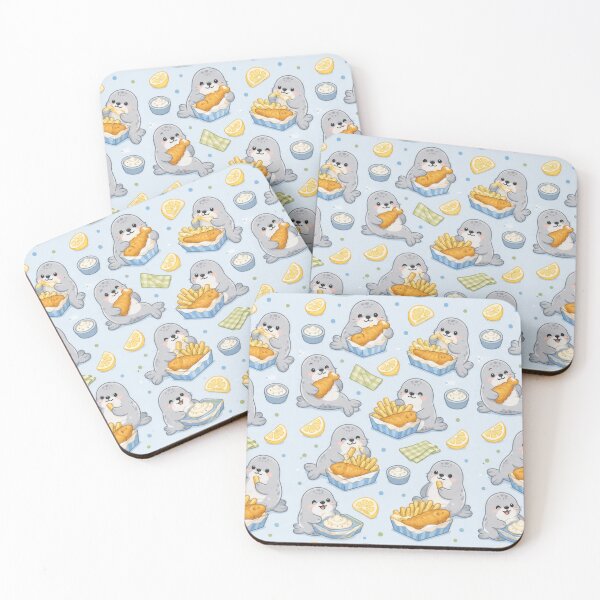 Item preview, Seal Fish and Chips Kawaii Pattern designed and sold by Soft Berry Studio.