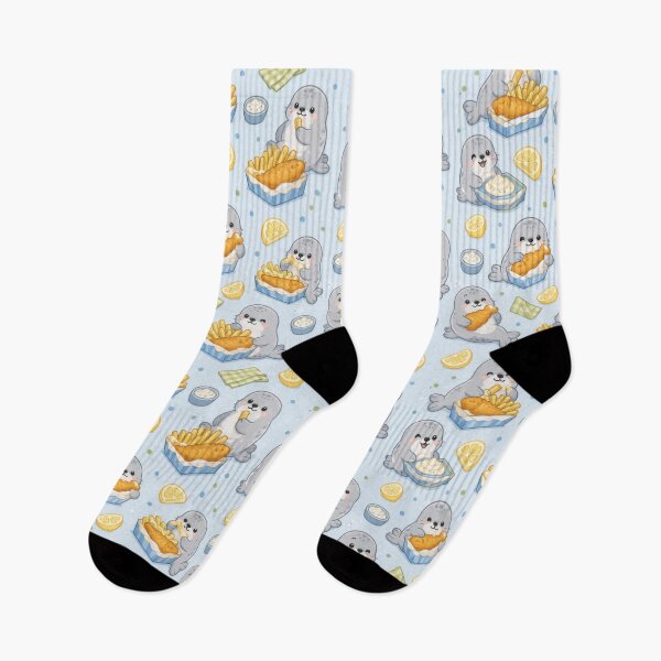 Item preview, Seal Fish and Chips Kawaii Pattern designed and sold by Soft Berry Studio.
