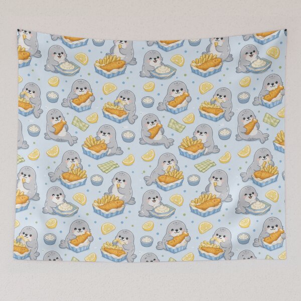 Item preview, Seal Fish and Chips Kawaii Pattern designed and sold by Soft Berry Studio.