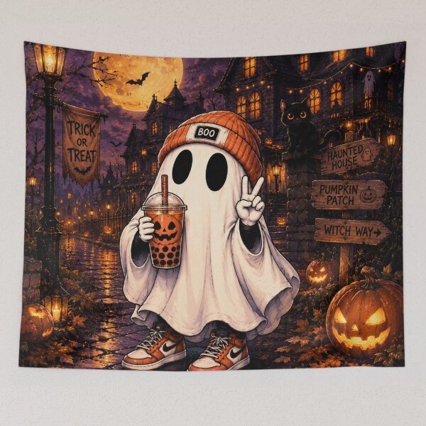 Item preview, Cute Halloween Ghost with Pumpkin Boba – Spooky Season designed and sold by TeikunShop.
