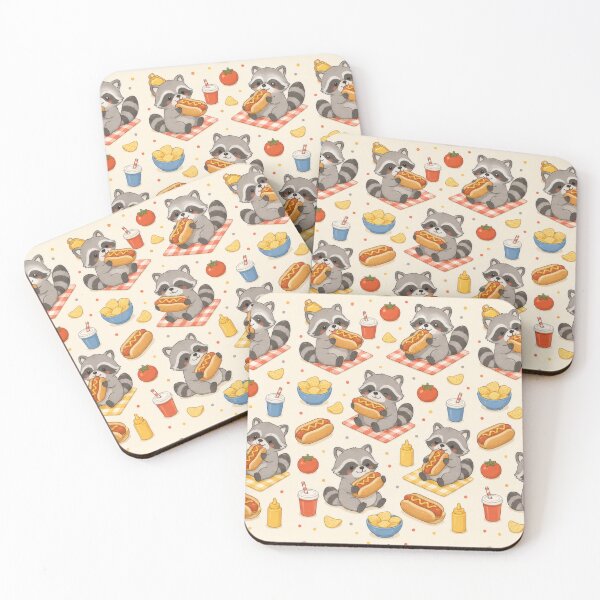 Item preview, Raccoon Hot Dog Picnic Kawaii Pattern designed and sold by Soft Berry Studio.