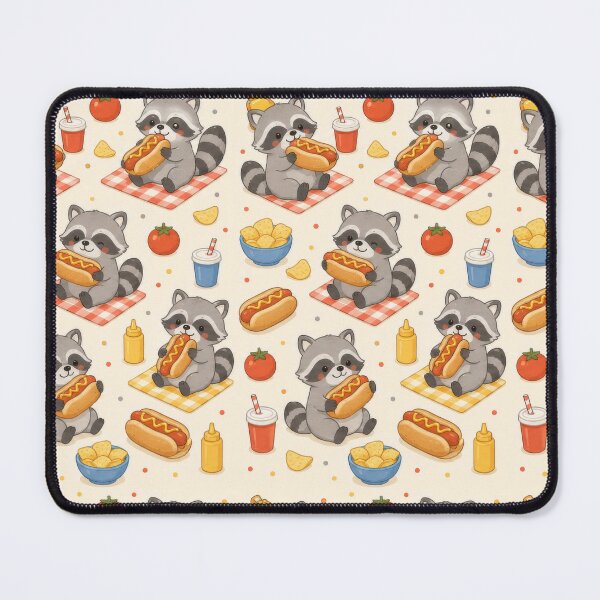 Item preview, Raccoon Hot Dog Picnic Kawaii Pattern designed and sold by Soft Berry Studio.