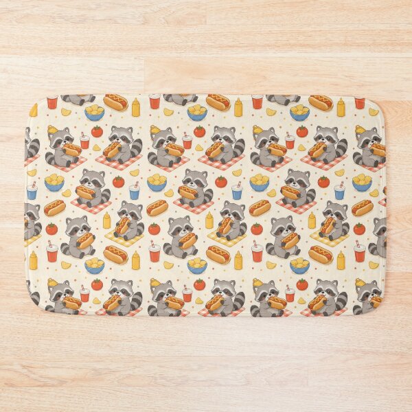 Item preview, Raccoon Hot Dog Picnic Kawaii Pattern designed and sold by Soft Berry Studio.
