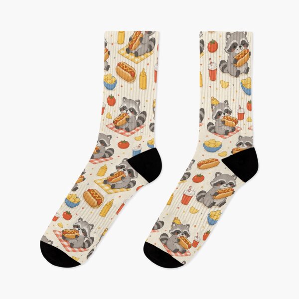 Item preview, Raccoon Hot Dog Picnic Kawaii Pattern designed and sold by Soft Berry Studio.