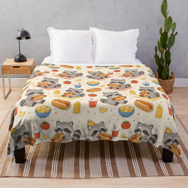 Item preview, Raccoon Hot Dog Picnic Kawaii Pattern designed and sold by Soft Berry Studio.