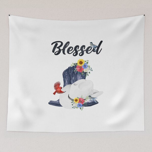 Item preview, Blessed with Cowboy Boots/Hat, Wildflowers & Birds designed and sold by JeweledDesigns.