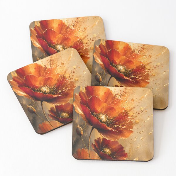 Item preview, Golden Ember Poppies – Abstract Red, Orange & Gold Floral Art designed and sold by bauschberts.