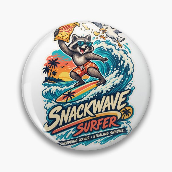 Item preview, Snackwave Surfer | Funny Raccoon Surfing Snack Heist Beach Art designed and sold by DmaarGroup.