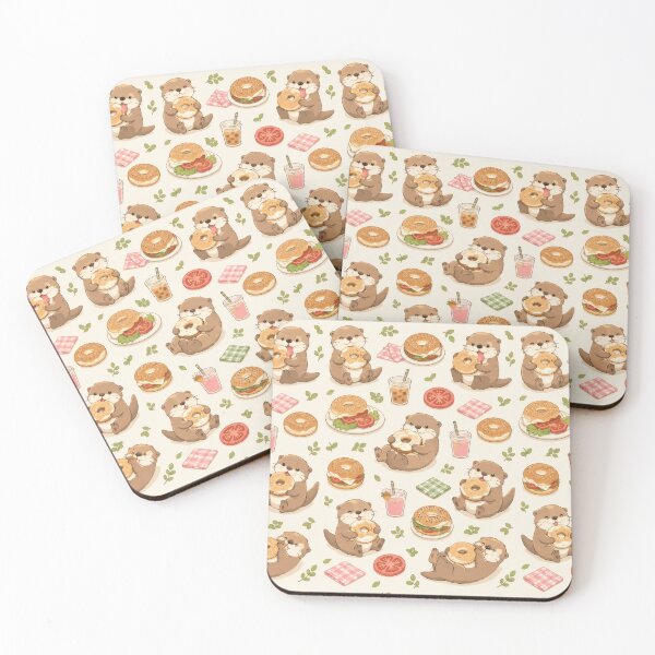Item preview, Otter Bagel Brunch Kawaii Pattern designed and sold by Soft Berry Studio.