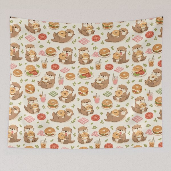 Item preview, Otter Bagel Brunch Kawaii Pattern designed and sold by Soft Berry Studio.